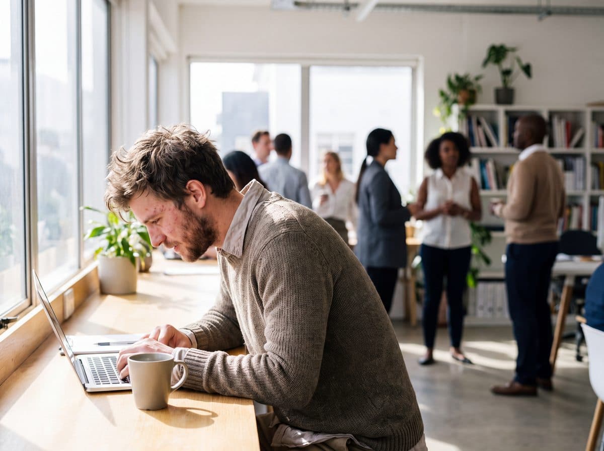 Professional working at a window desk